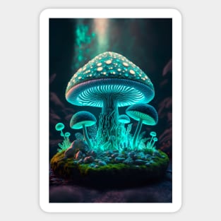 Neon green Psychedelic Glowing Mushroom Art Piece Sticker